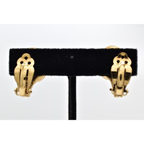 KJL Avon Ram Clip On Earrings Green Rhinestone Crystal Gold Tone Signed 1980s 9I - Picture 10 of 12